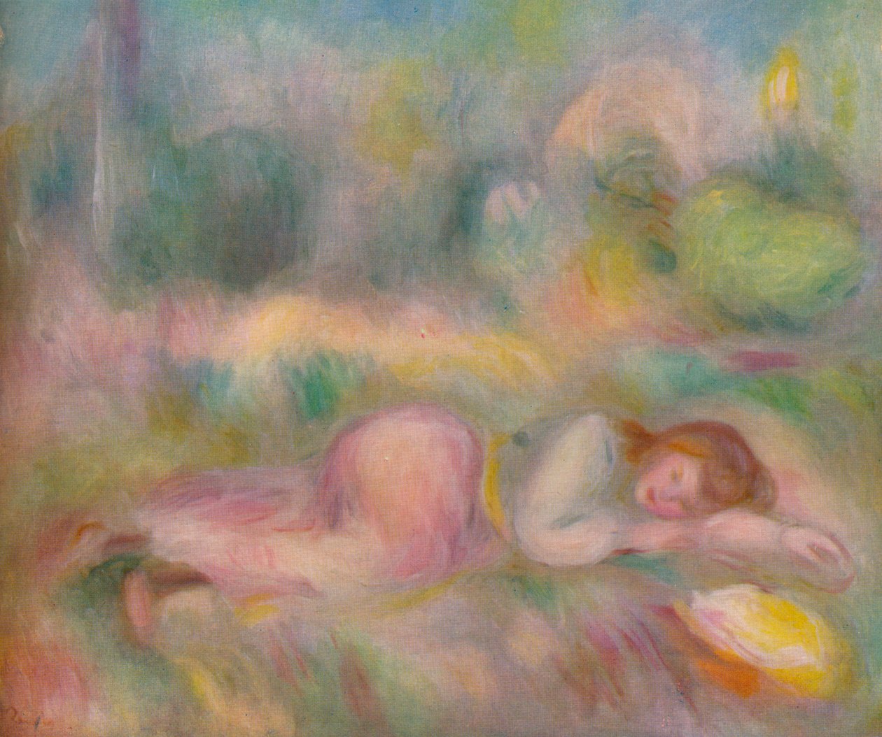 Dziewczyna leżąca w trawie, ok. 1890 r. autorstwa Pierre Auguste Renoir