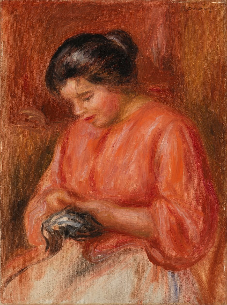 Dziewczyna Cerowanie autorstwa Pierre Auguste Renoir