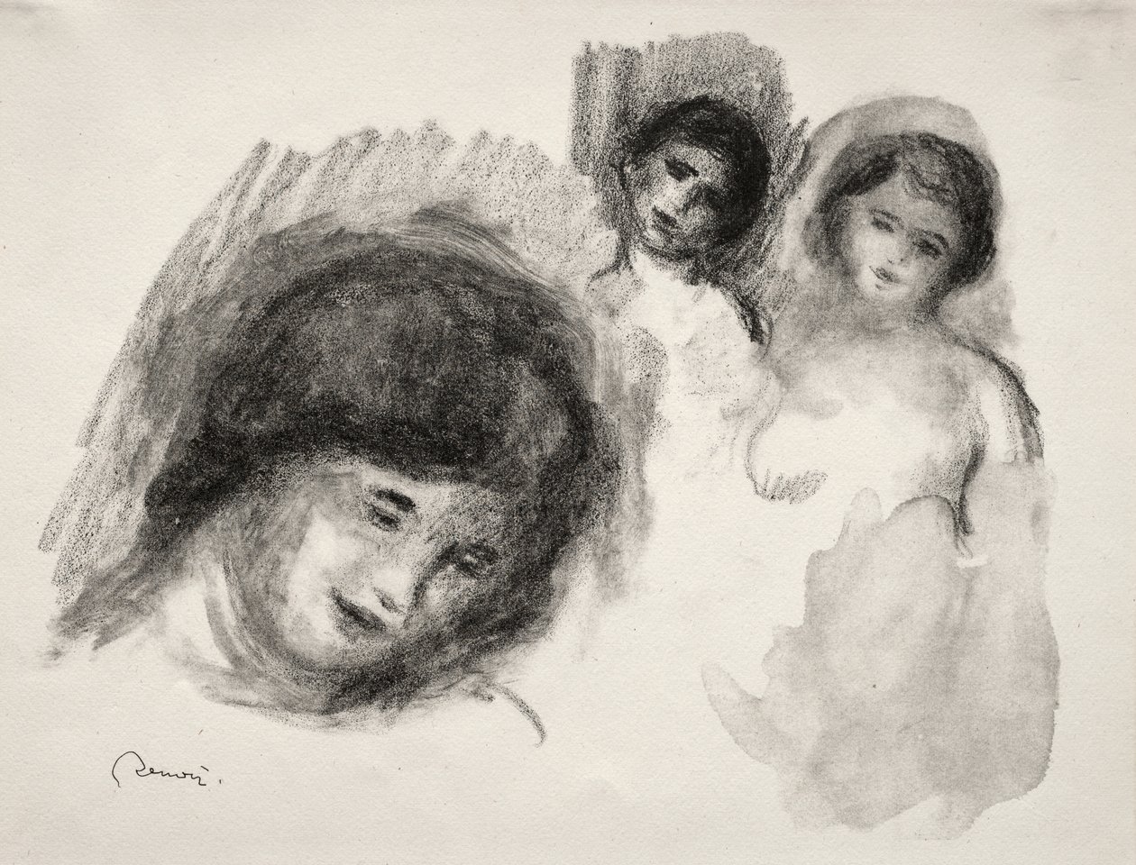 Kamień z trzema szkicami autorstwa Pierre Auguste Renoir