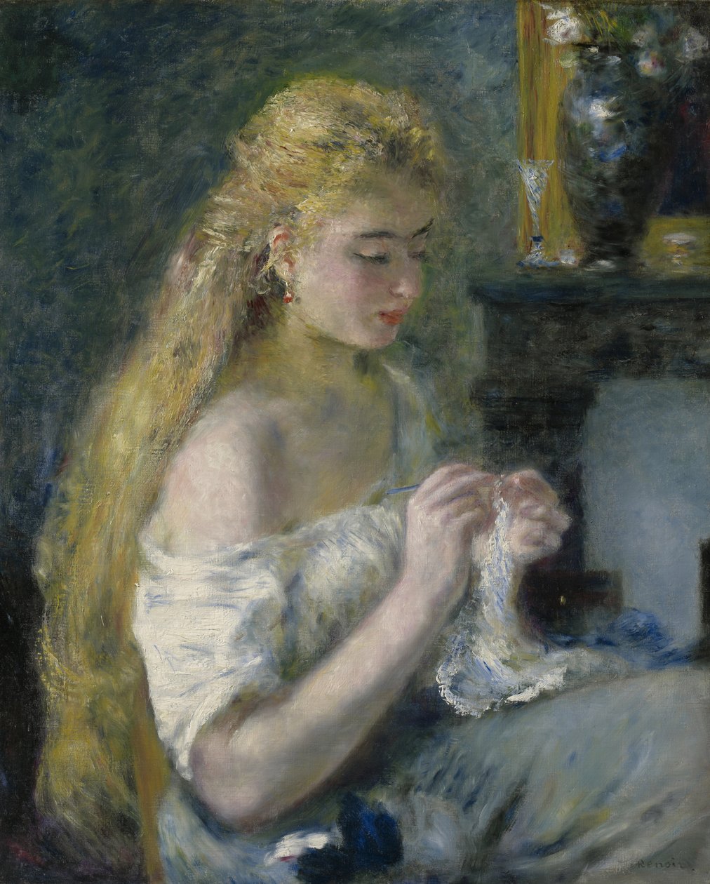 Szydełkowanie Kobieta, ok.1875 autorstwa Pierre Auguste Renoir