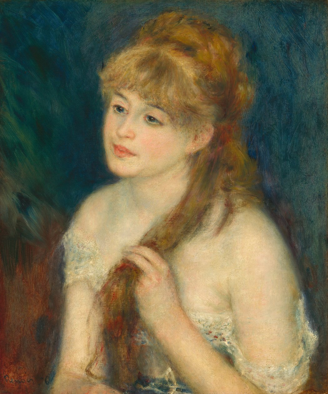 Młoda kobieta splatająca włosy, 1876. autorstwa Pierre Auguste Renoir