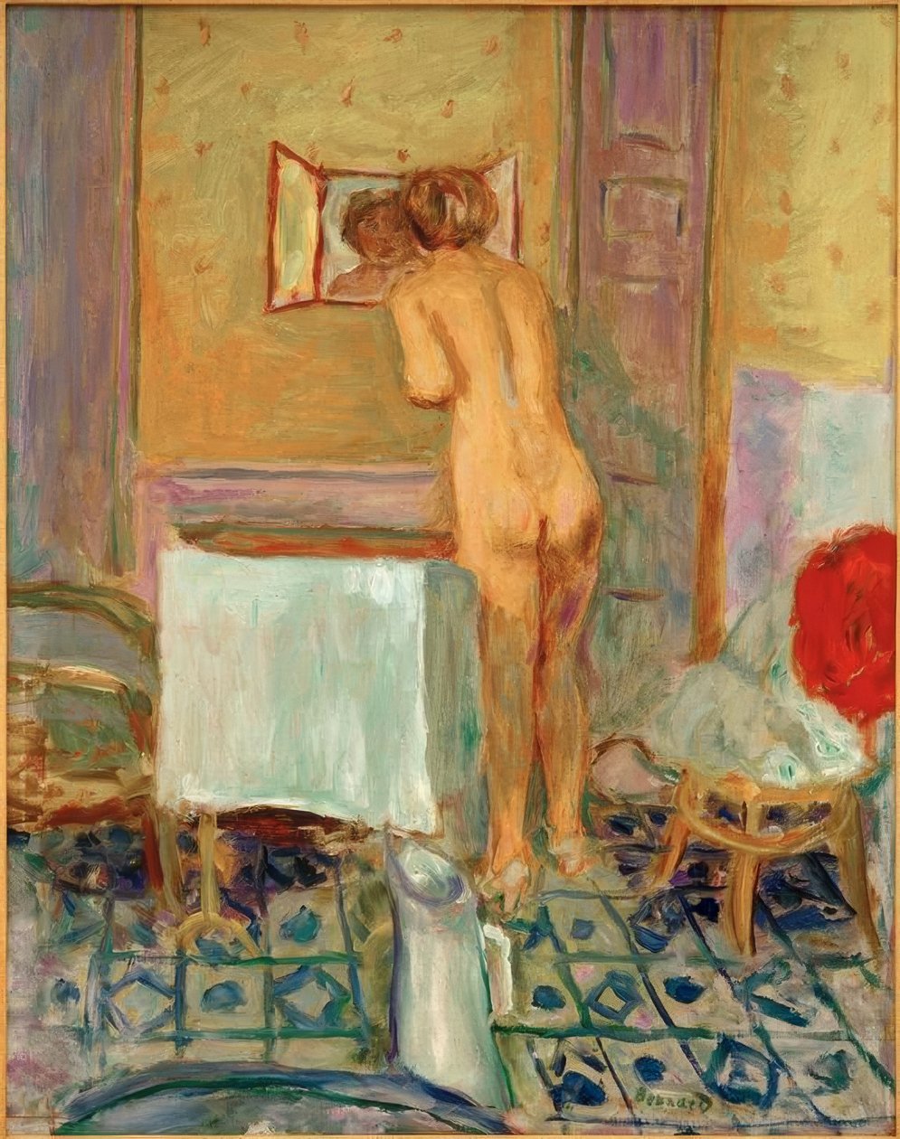 Akt w czerwonym suknie lub Akt w toalecie autorstwa Pierre Bonnard