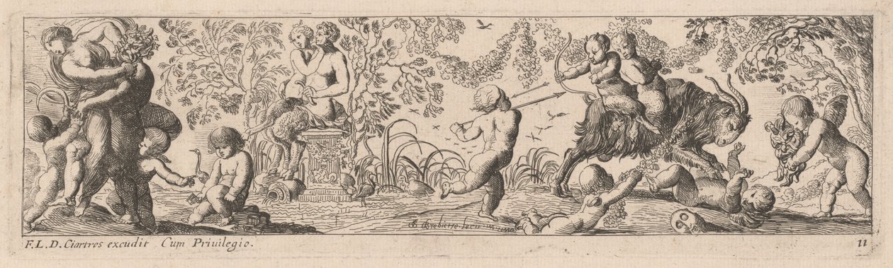 Putti i Satyrowie strzelają strzałami autorstwa Pierre Brebiette