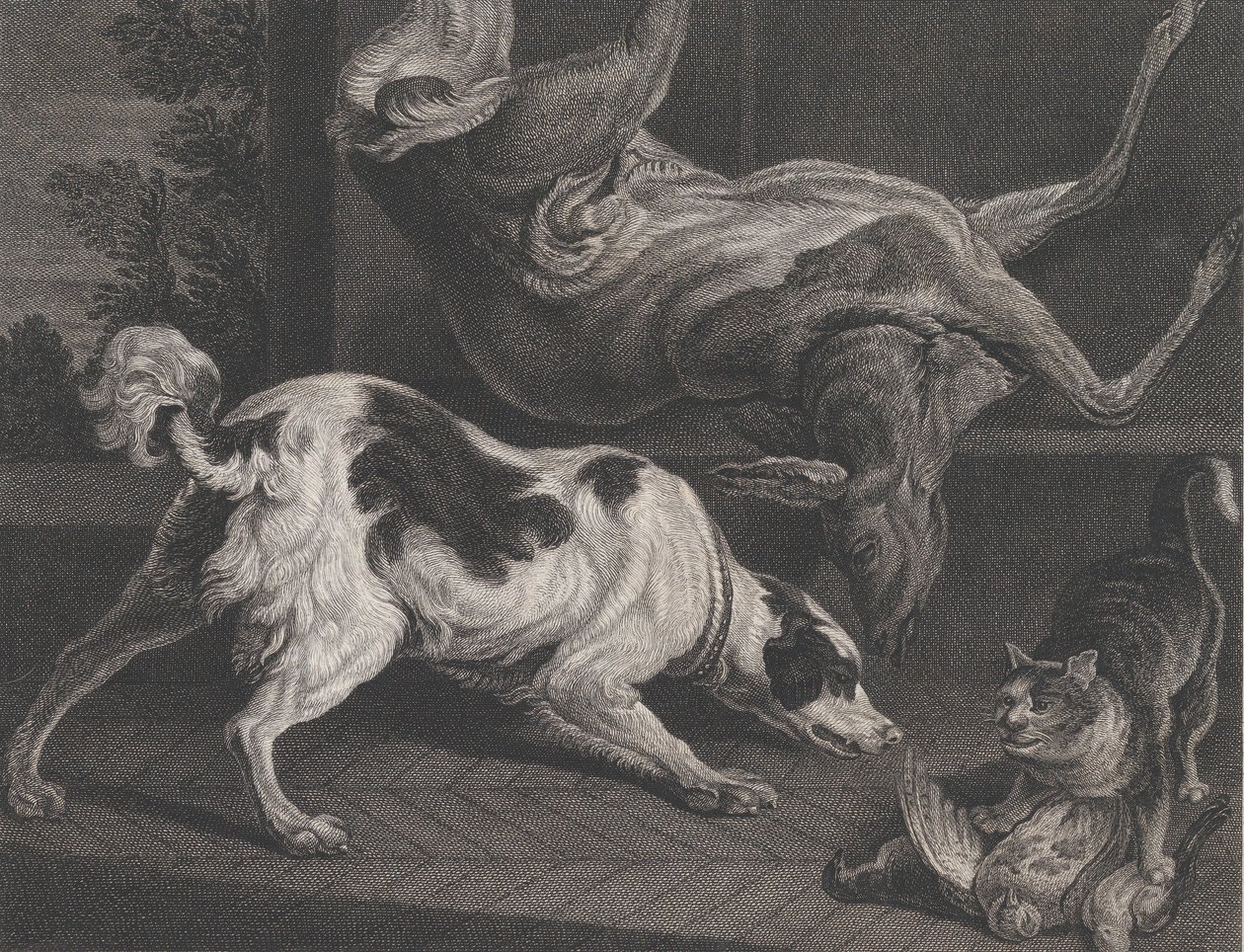 Psy i martwa natura, 1778 autorstwa Pierre Charles Canot