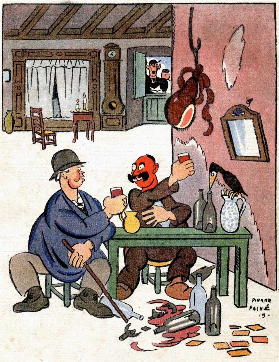 Alkoholicy na wsi, ok. 1922 r. (ilustracja) autorstwa Pierre Falke