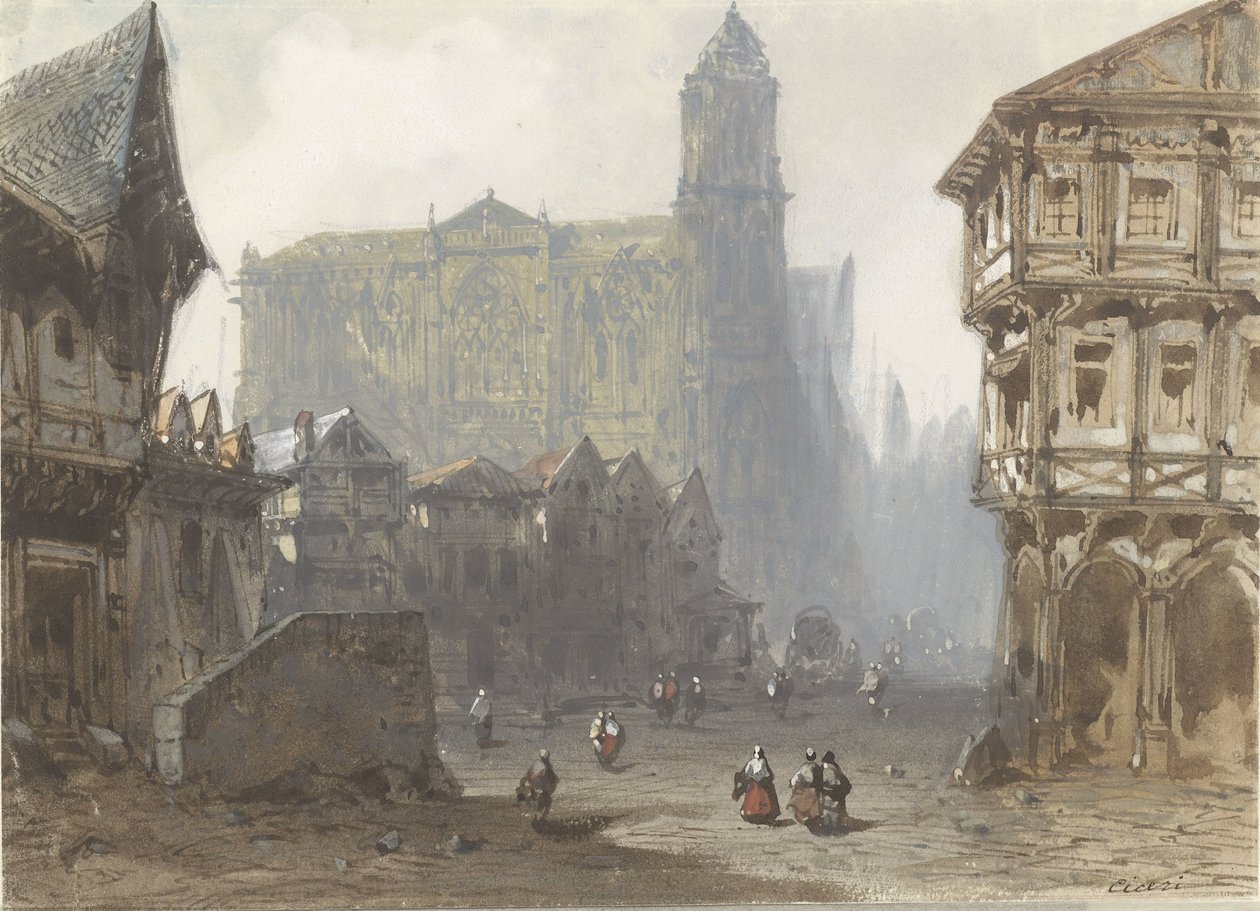 Stary Rynek w Rouen autorstwa Pierre Luc Charles Ciceri