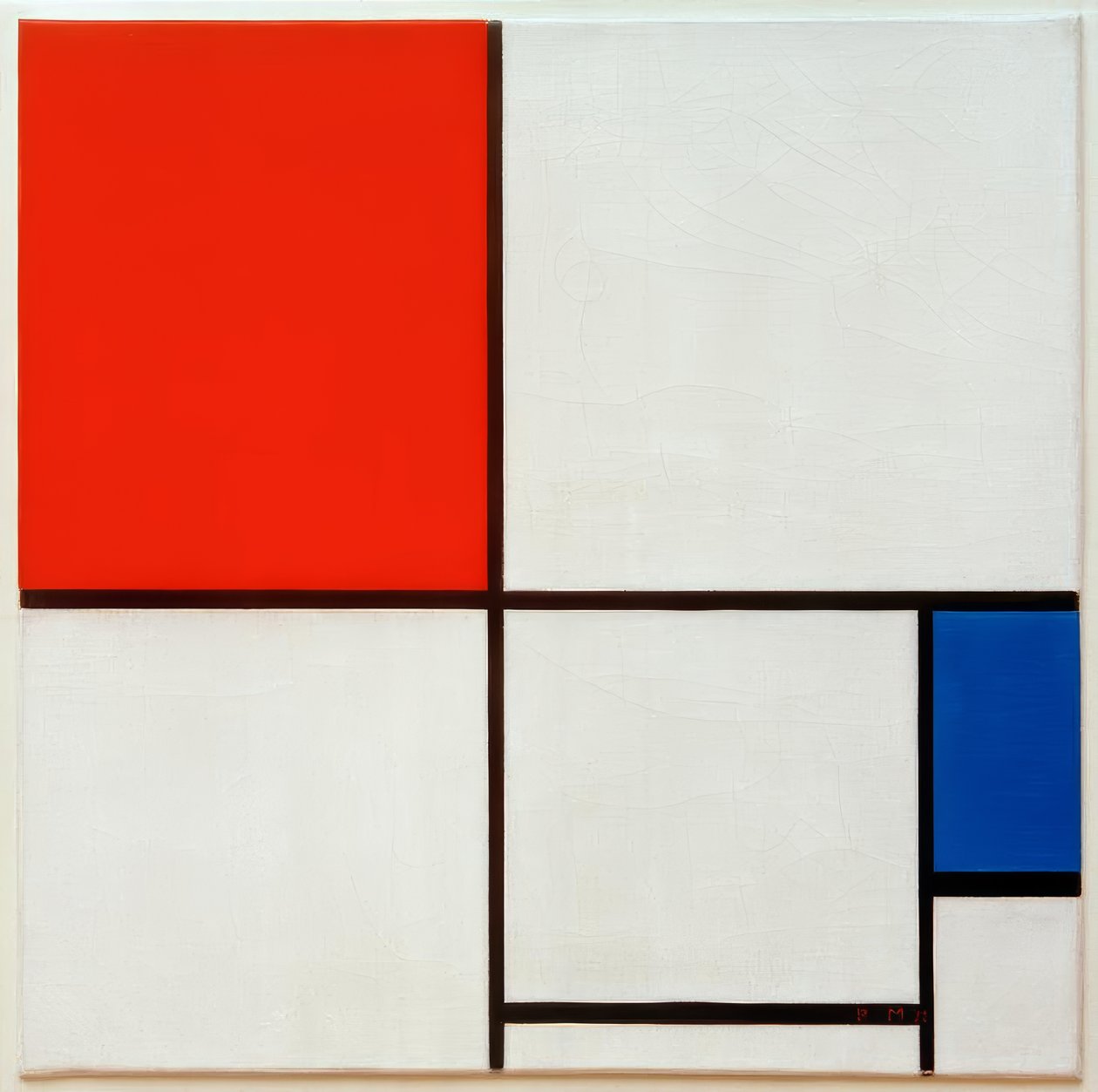 Kompozycja A, z czerwonym i niebieskim autorstwa Piet Mondrian