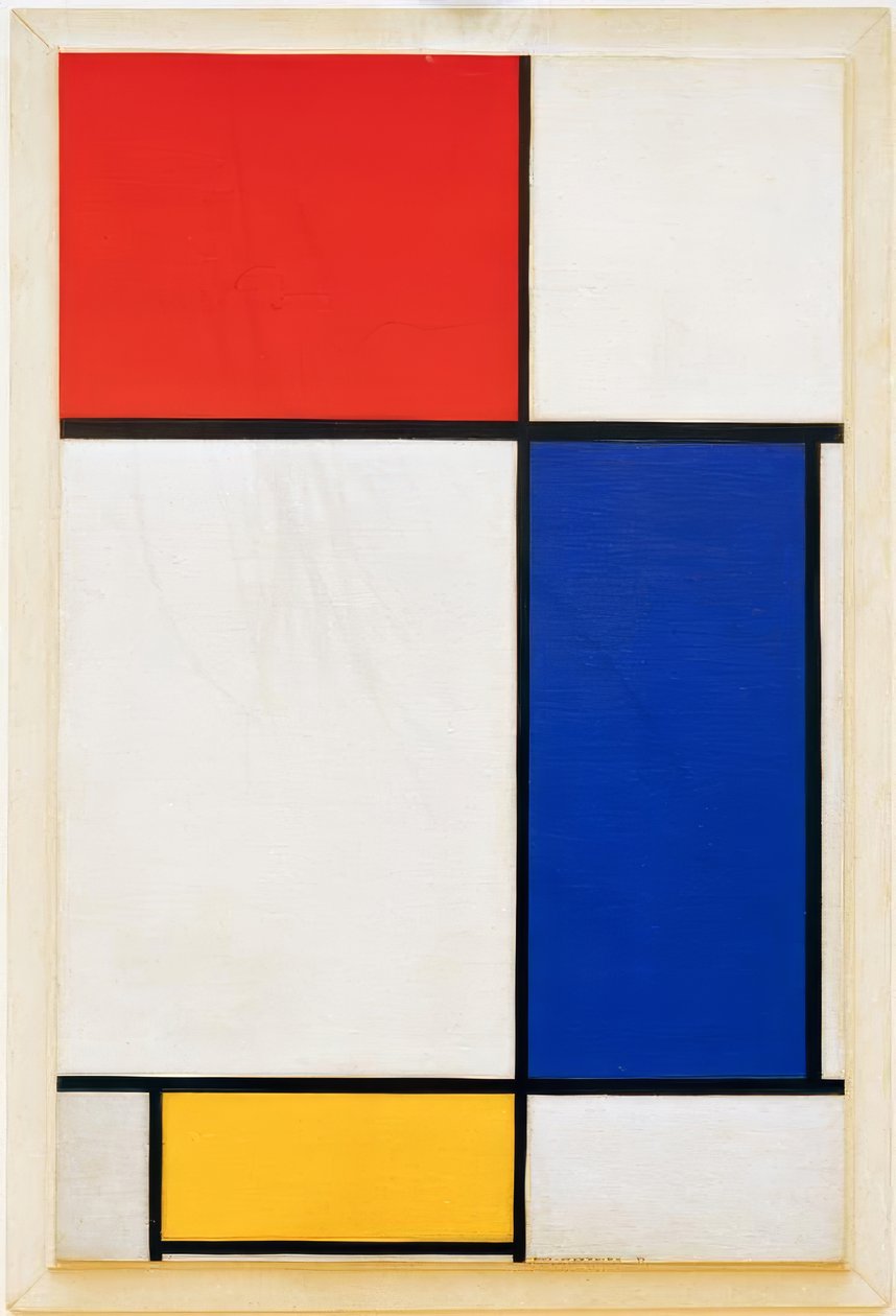 Kompozycja z czerwonym, żółtym i niebieskim autorstwa Piet Mondrian