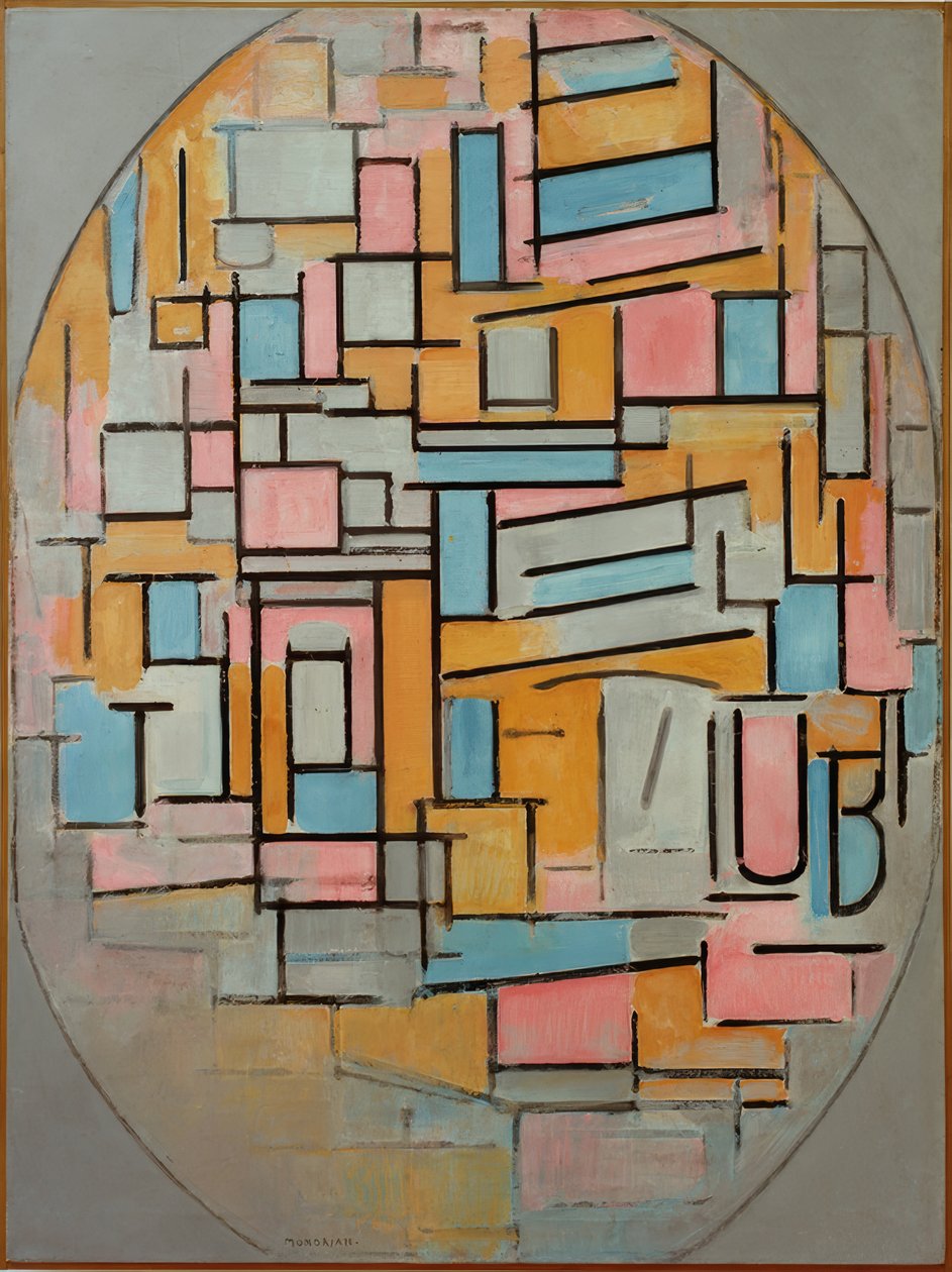 Kompozycja w owalu z kolorowymi obszarami 2 autorstwa Piet Mondrian