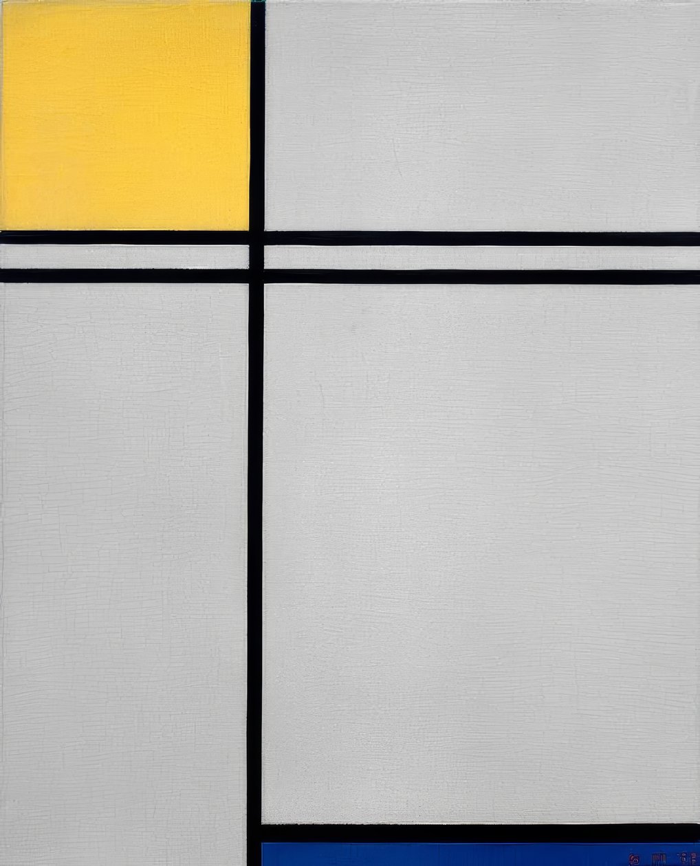 Kompozycja z żółtą, niebieską i podwójną linią autorstwa Piet Mondrian