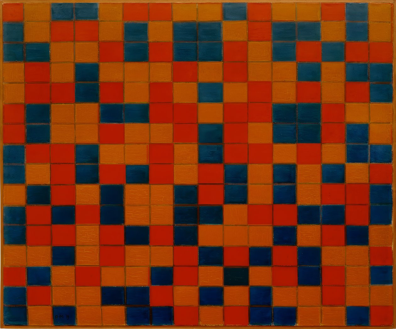 Kompozycja z siatką 8; Szachownica w ciemnych kolorach autorstwa Piet Mondrian
