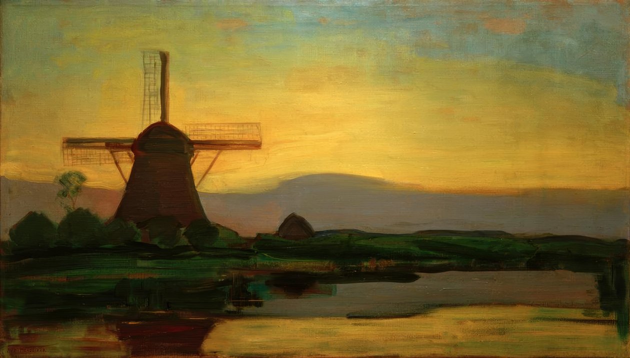 Młyn Oostzijder wieczorem autorstwa Piet Mondrian