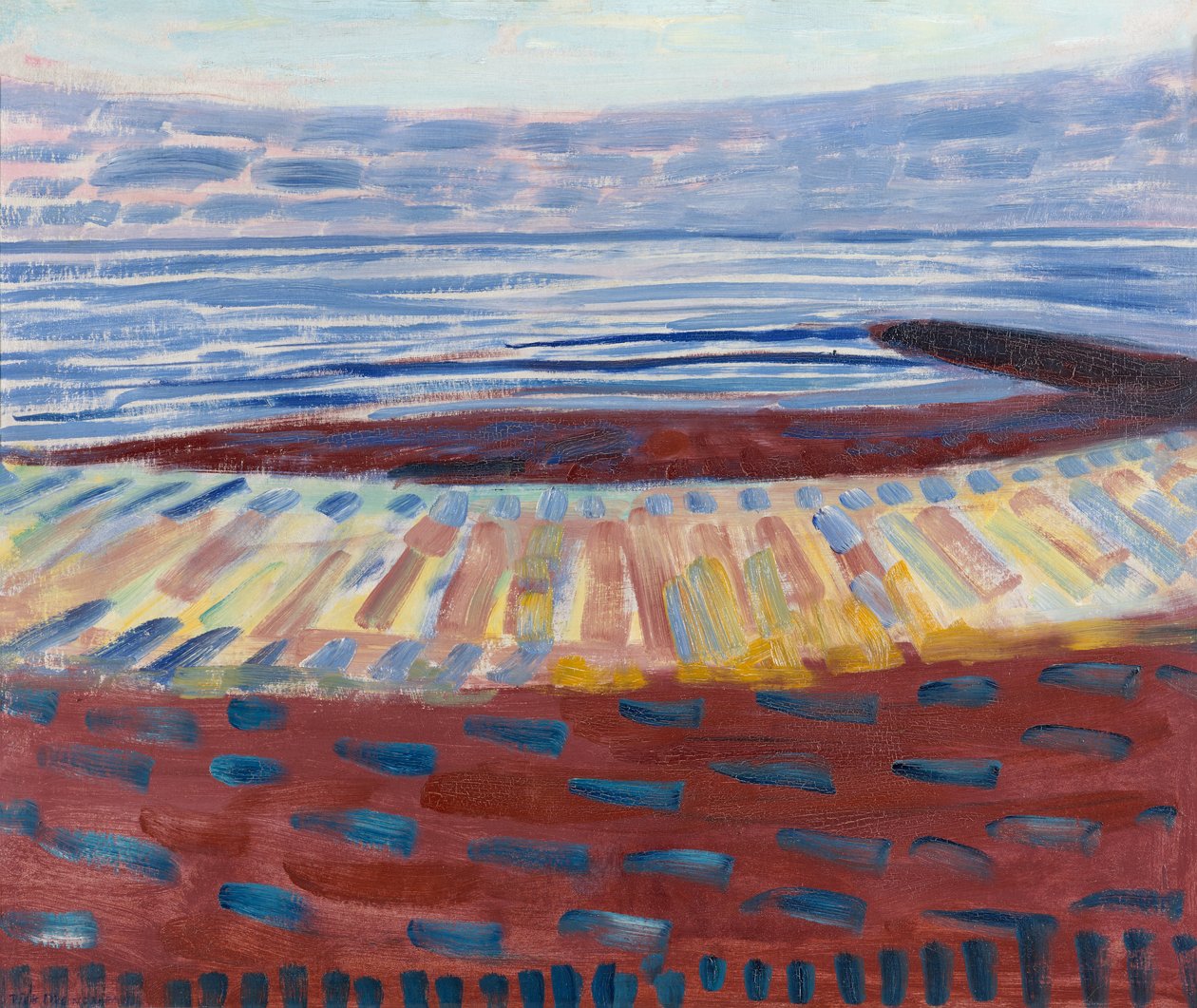 Morze po zachodzie słońca, 1909 (olej na tekturze) autorstwa Piet Mondrian