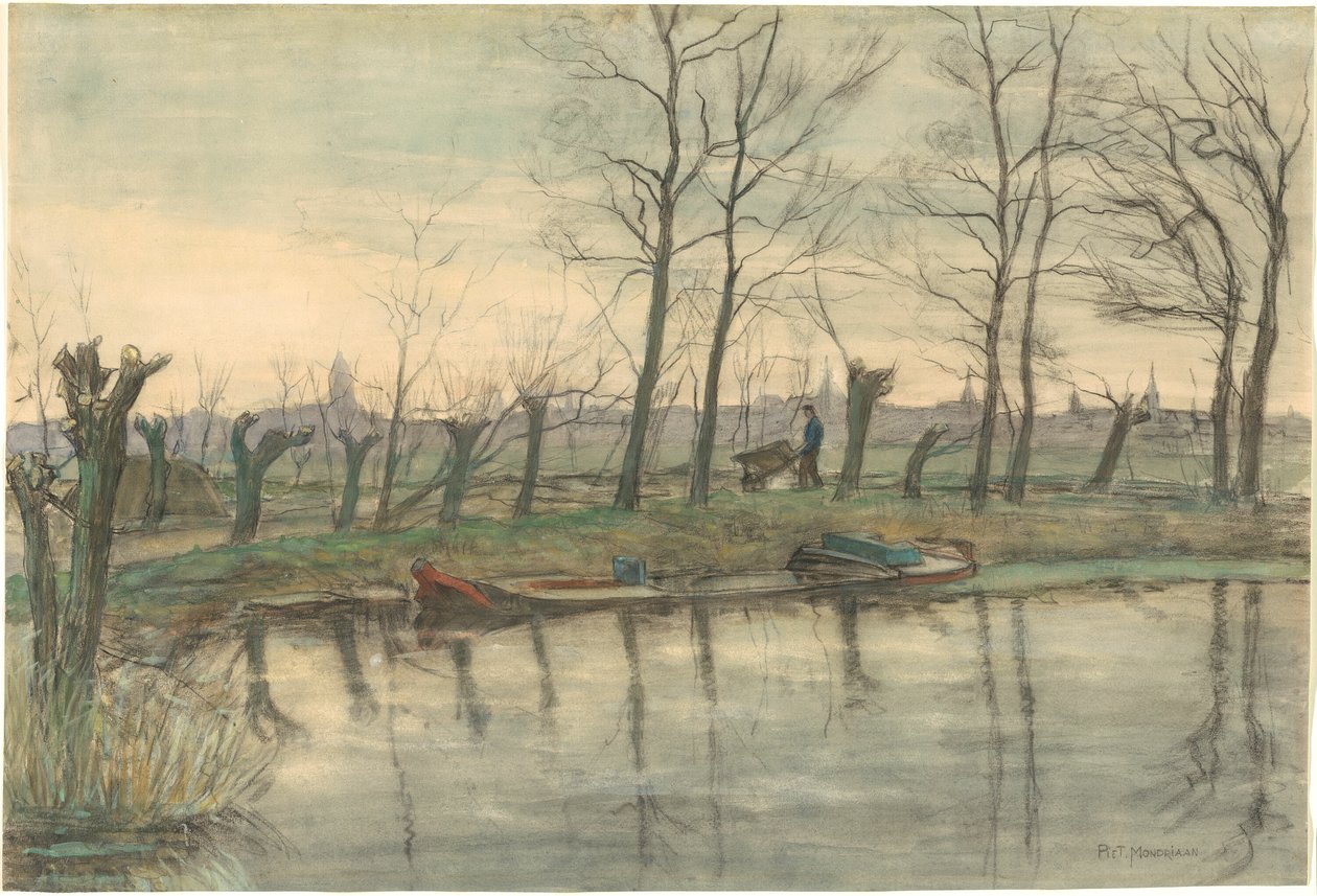 Panoramę Amsterdamu oglądany z zachodu autorstwa Piet Mondrian