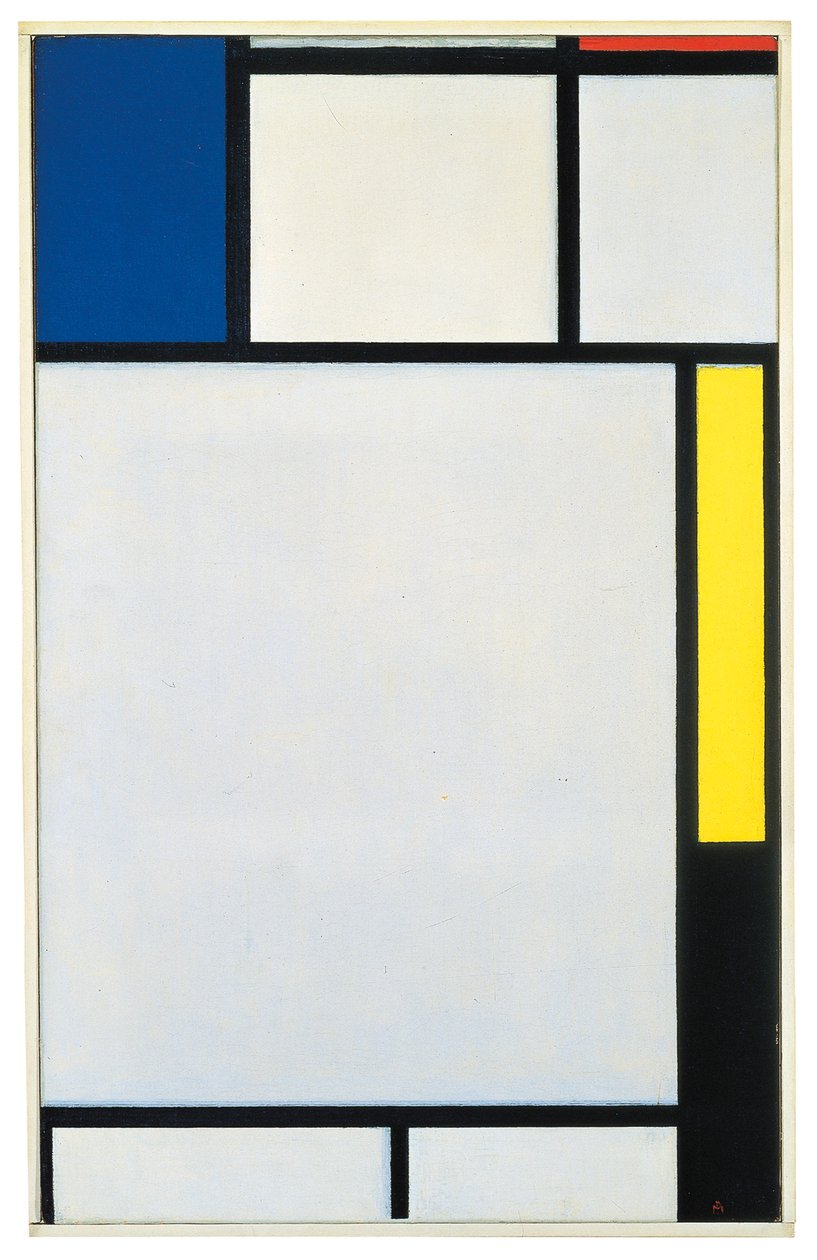 Kompozycja z niebieskim, czerwonym, żółtym i czarnym autorstwa Piet Mondrian