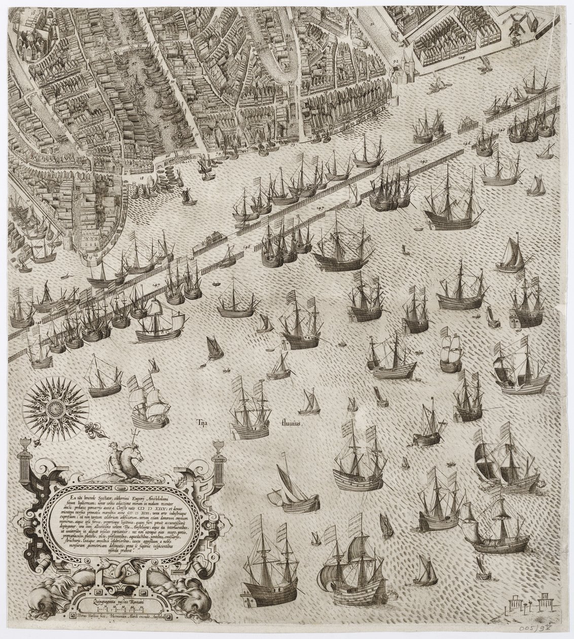 Amsterdam to główne miasto Holandii, najsłynniejszy port w całej Europie. Część 4 4-częściowej mapy Amsterdamu autorstwa Pieter Bast