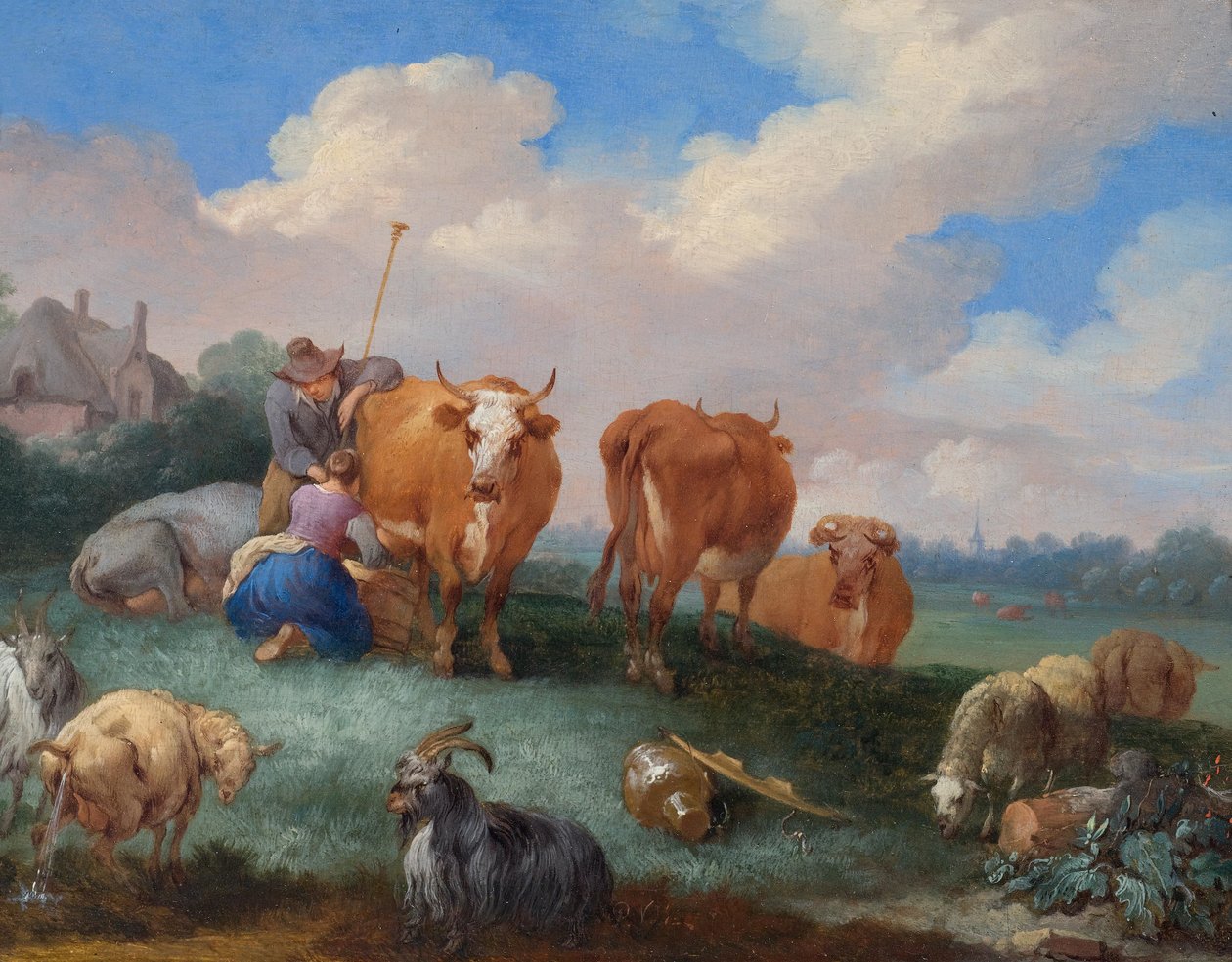 Pasterze z krowami i owcami w krajobrazie autorstwa Pieter Bouts