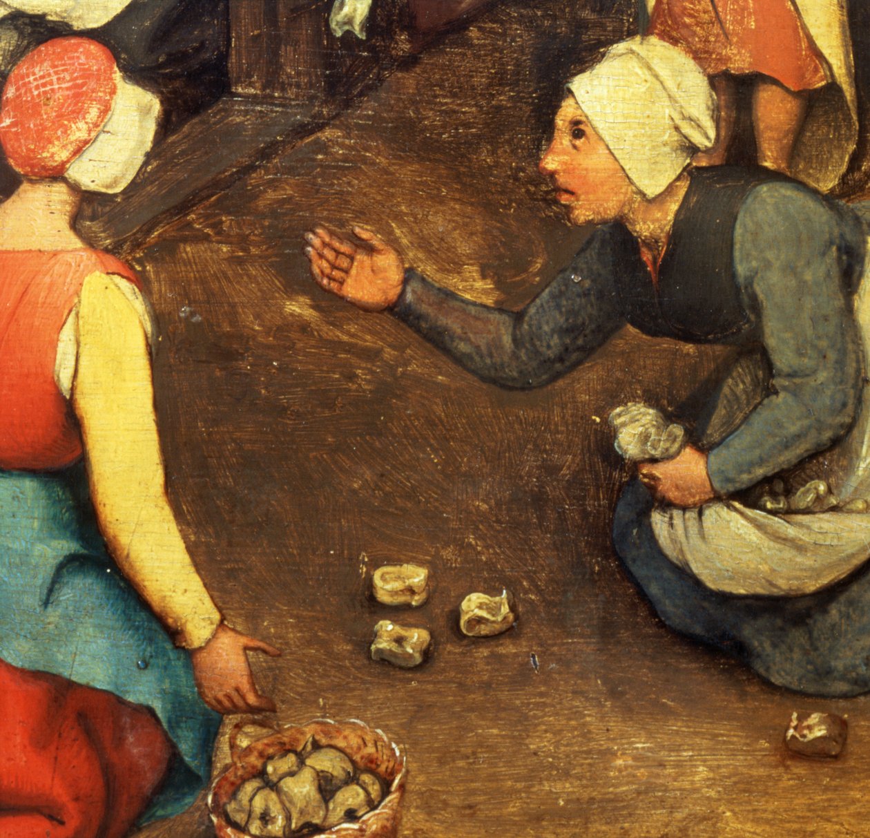 Gry dziecięce (Kinderspiele): detal gry w rzucanie kośćmi knykci, 1560 (detal z 68945) autorstwa Pieter Bruegel the Elder