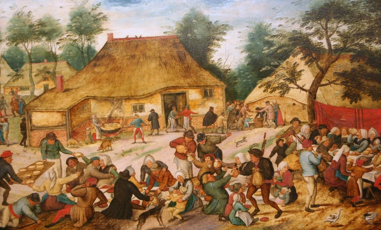 Posiłek weselny przed domem chłopskim autorstwa Pieter Brueghel the Younger