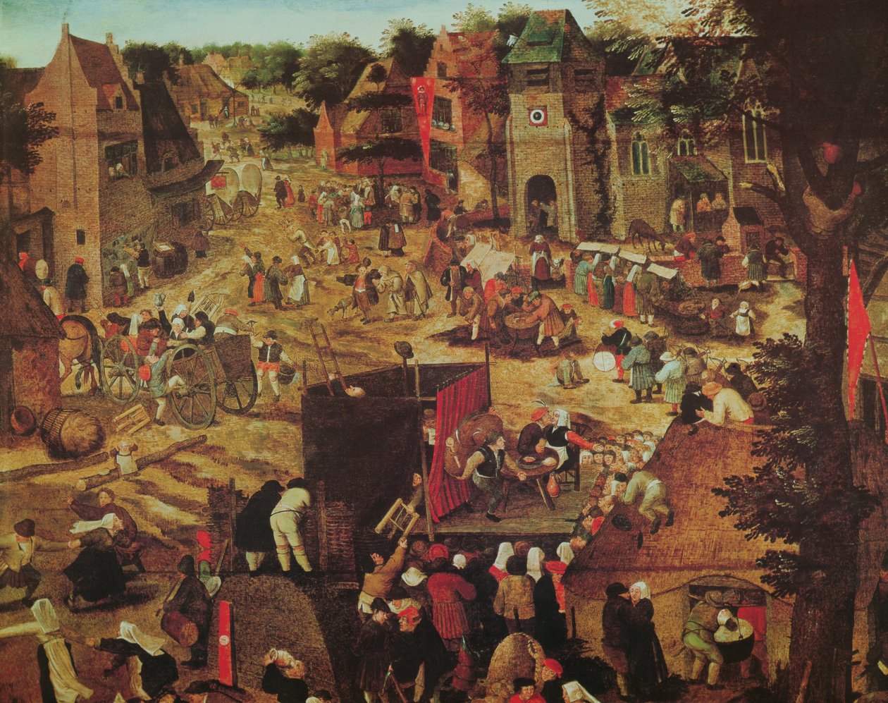 Kermesse z teatrem i procesją autorstwa Pieter Brueghel the Younger