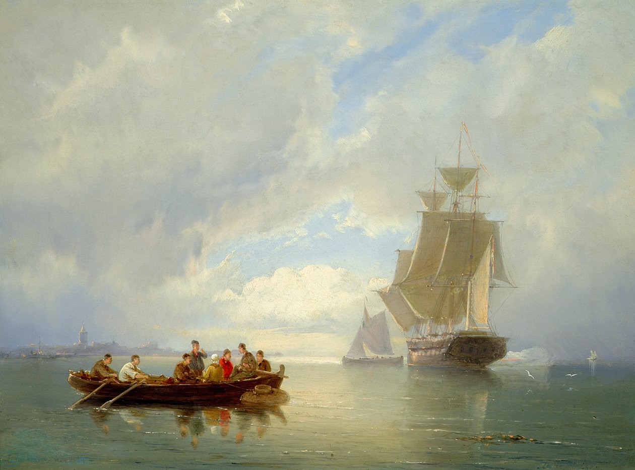 Statek uspokoił się i łódź wiosłowa autorstwa Pieter Christiaan Cornelis Dommelshuizen