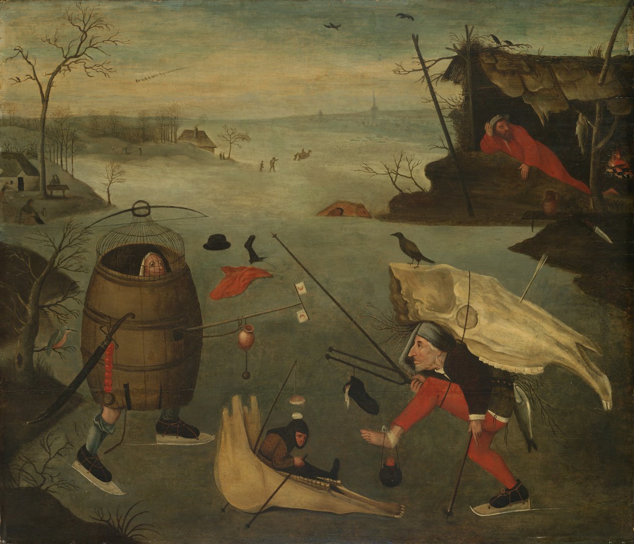 Groteskowy pojedynek na lodzie, ok. 1560 autorstwa Pieter Huys