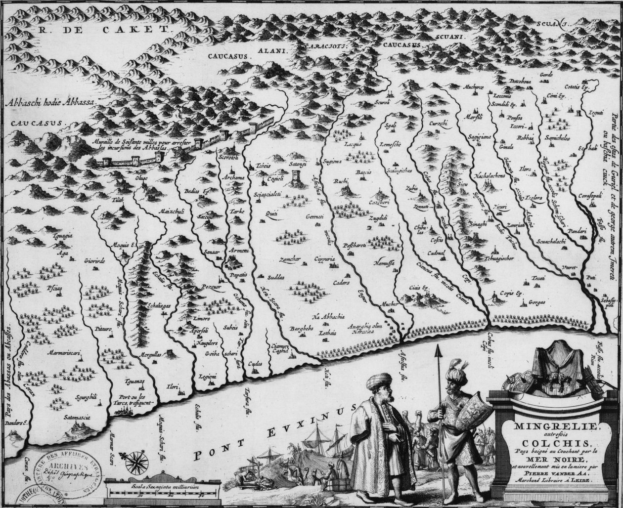 Mapa Colchis (1714) – pokazuje najstarszy znany wizerunek muru autorstwa Pieter Van der Aa