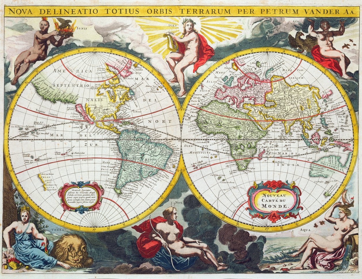 Mapa świata, początek XVIII wieku autorstwa Pieter Van der Aa