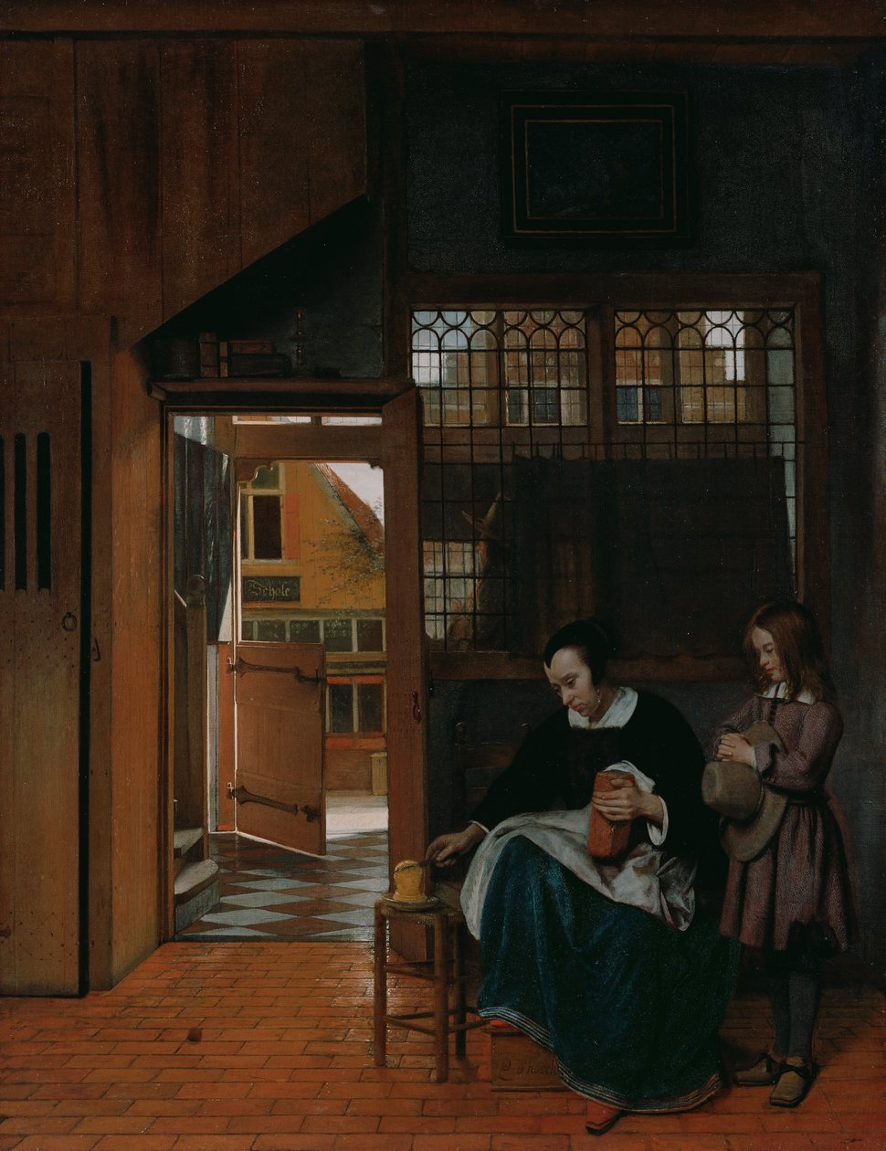 Kobieta przygotowująca chleb z masłem dla chłopca autorstwa Pieter de Hooch