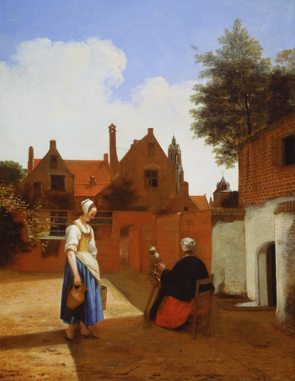 Dziedziniec w Delft wieczorem - wirująca kobieta autorstwa Pieter de Hooch