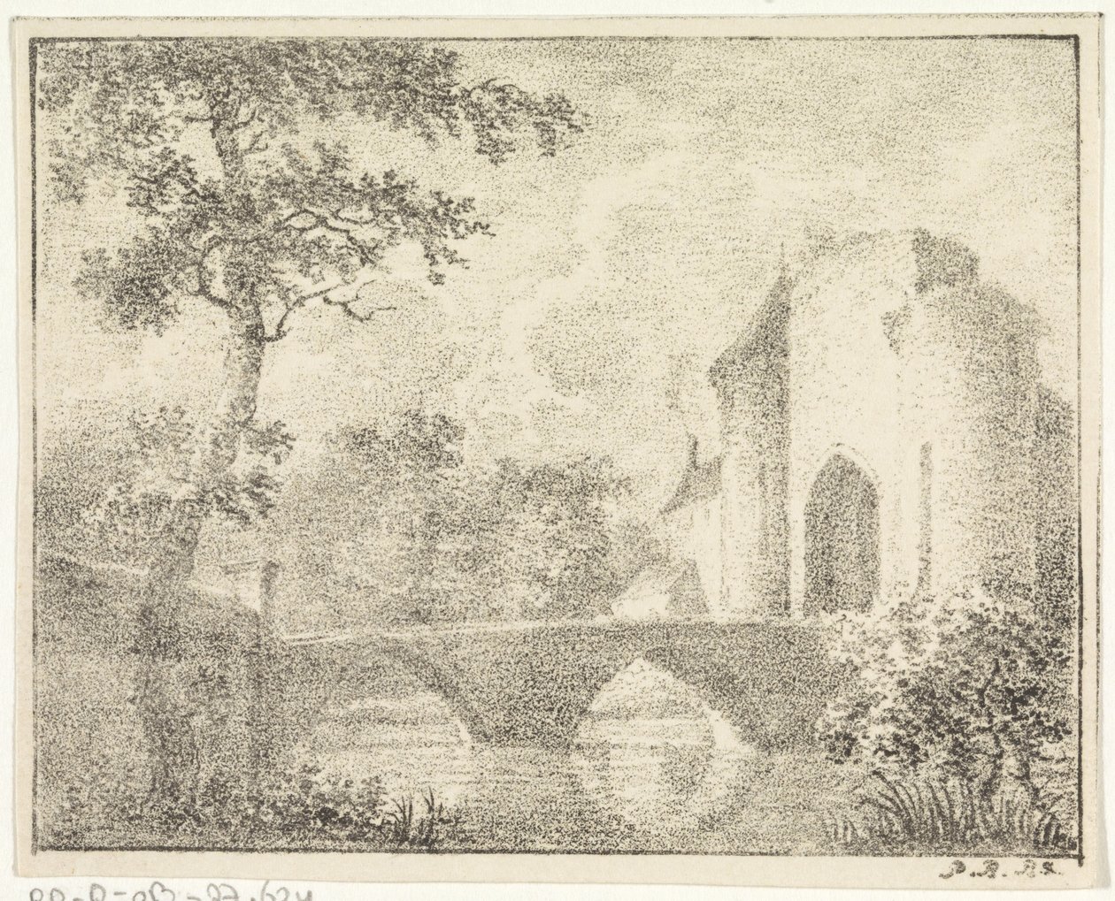 Zamek z mostem w krajobrazie autorstwa Pieter Bartholomeusz. Barbiers