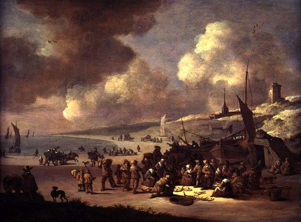 Wybrzeże w Scheveningen (olej na panelu) autorstwa Pieter Bouts