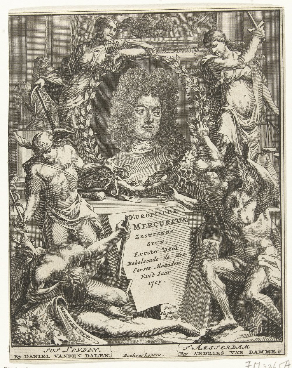 Strona tytułowa europejskiego Merkurego, 1705 autorstwa Pieter Sluyter
