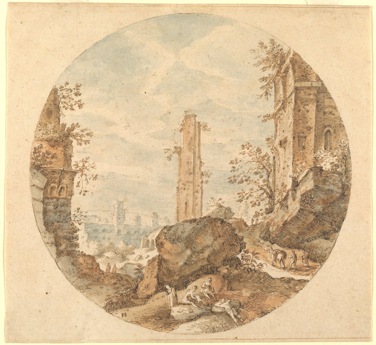 Podróżnicy wśród rzymskich ruin autorstwa Pieter Stevens