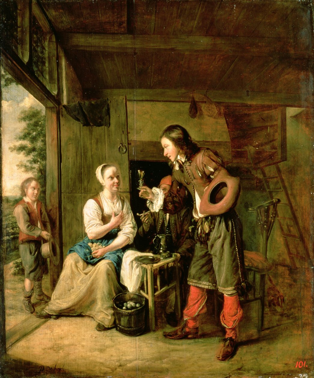 Wojownik i sługa, 1653 autorstwa Pieter de Hooch