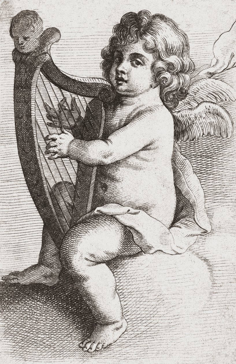 Anioł dziecko grające na harfie. autorstwa Pieter van Avont