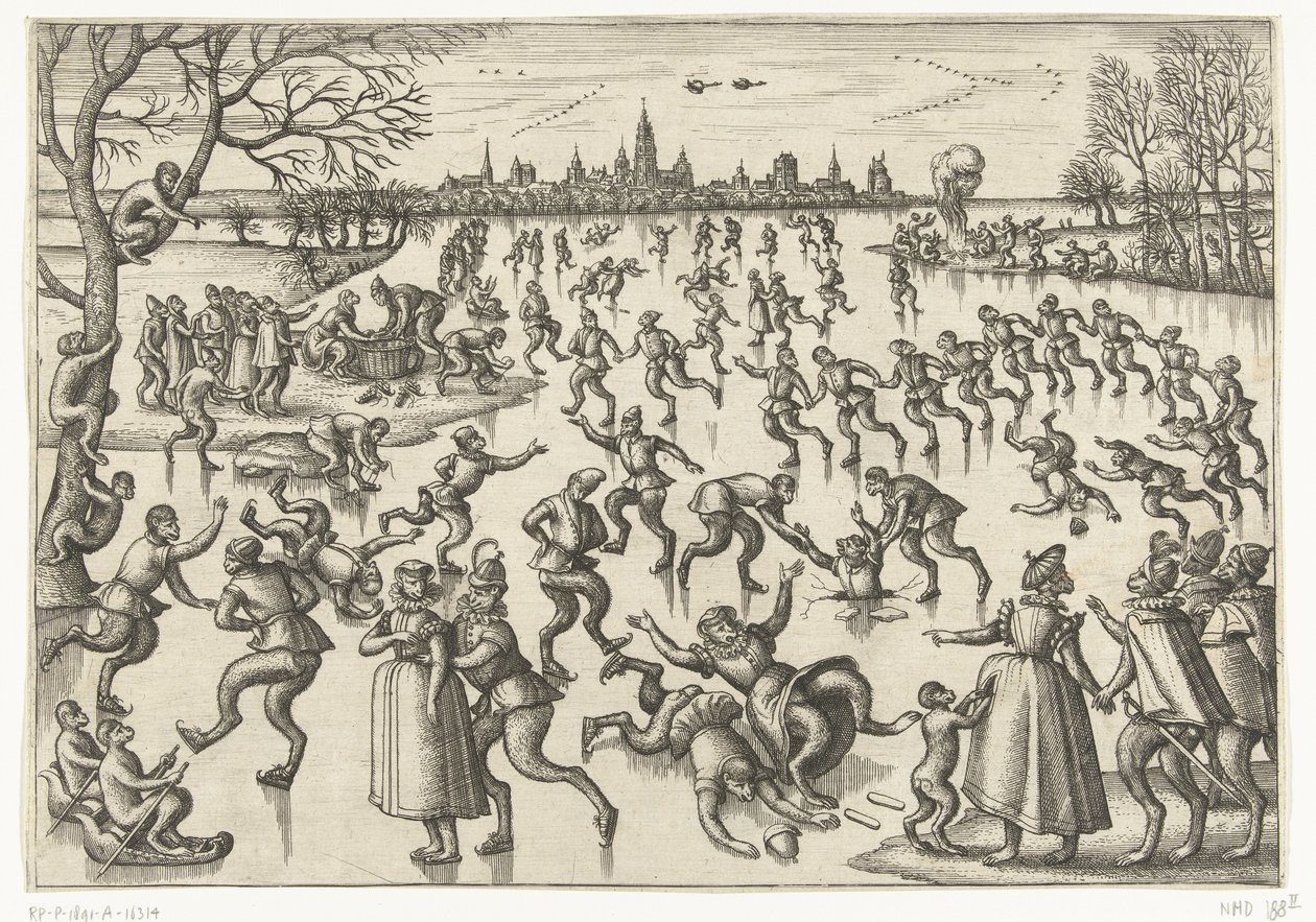 Łyżwiarstwo Gra małpa (tytuł serii) autorstwa Pieter van der Borcht (I)