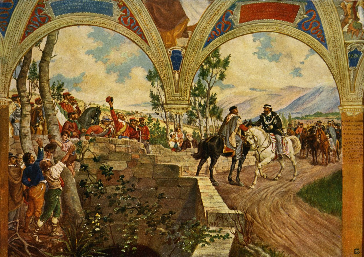 Giuseppe Garibaldi i król Włoch Wiktor Emanuel II - autorstwa Pietro Aldi