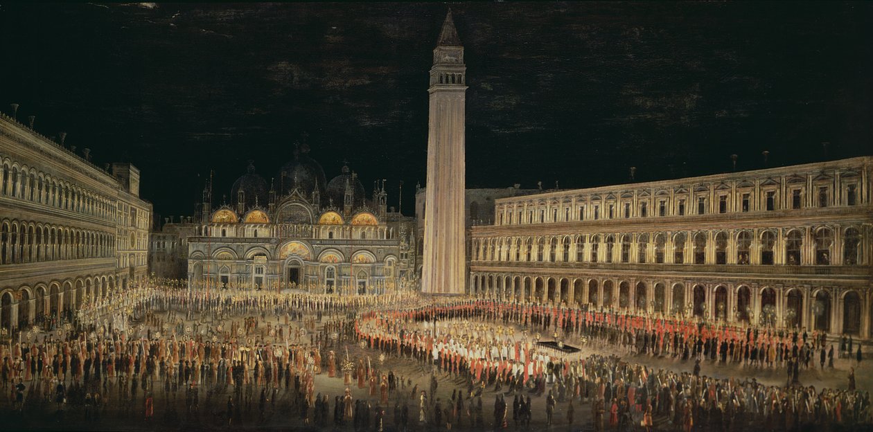 Procesja przy świecach przez Piazza San Marco autorstwa Pietro Antoniani