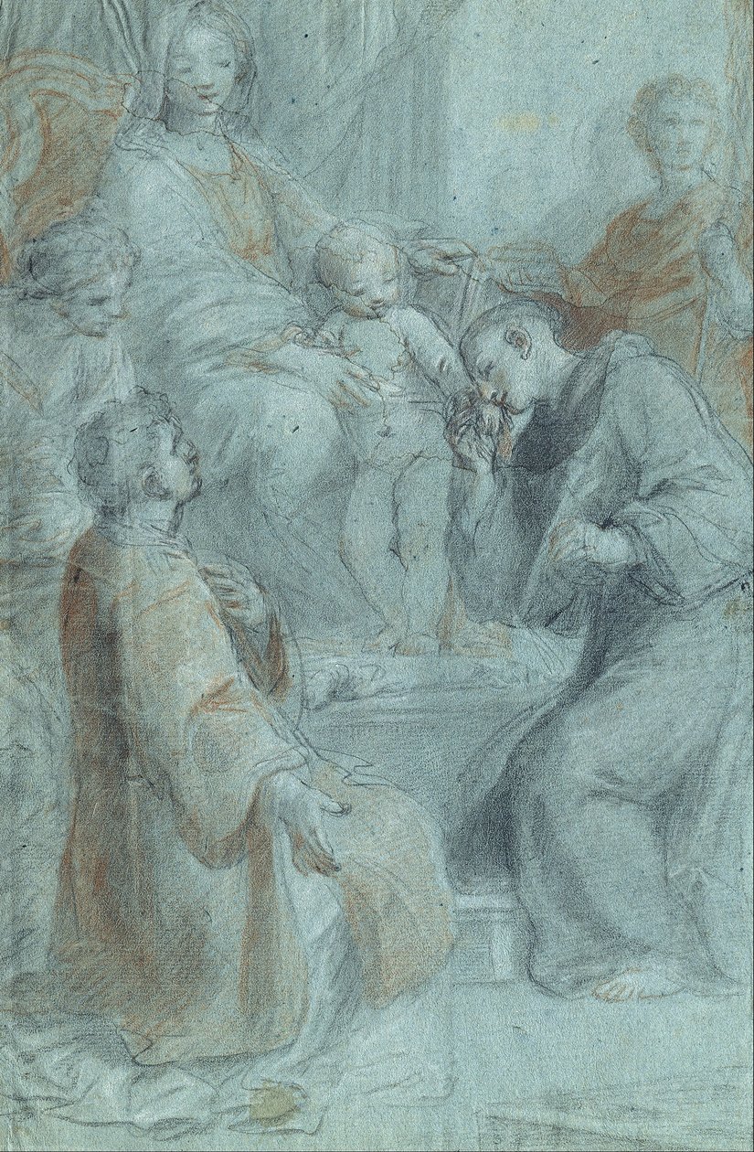 Madonna z Dzieciątkiem na tronie ze świętymi Wawrzyńca, Antoniego Padewskiego, Praksedy i Wenancjusza autorstwa Pietro De Pietri