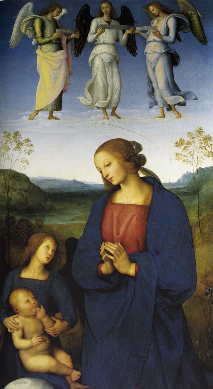 Pietro Perugino: Poliptyk Certosa di Pavia (Dziewica z Dzieciątkiem i aniołami) autorstwa Pietro Perugino