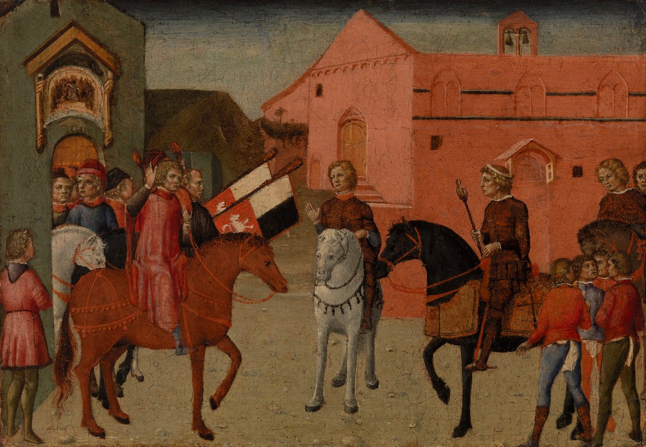 Sieneńscy urzędnicy rządowi otrzymujący ambasadę, ok. 1440 (tempera na panelu) autorstwa Pietro di Giovanni Lianori