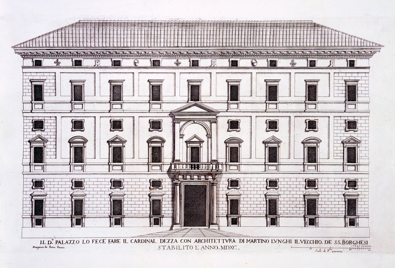 Palazzo Borghese, Rzym, z „Palazzi di Roma”, cz. I, wyd. 1655 autorstwa Pietro Ferrerio
