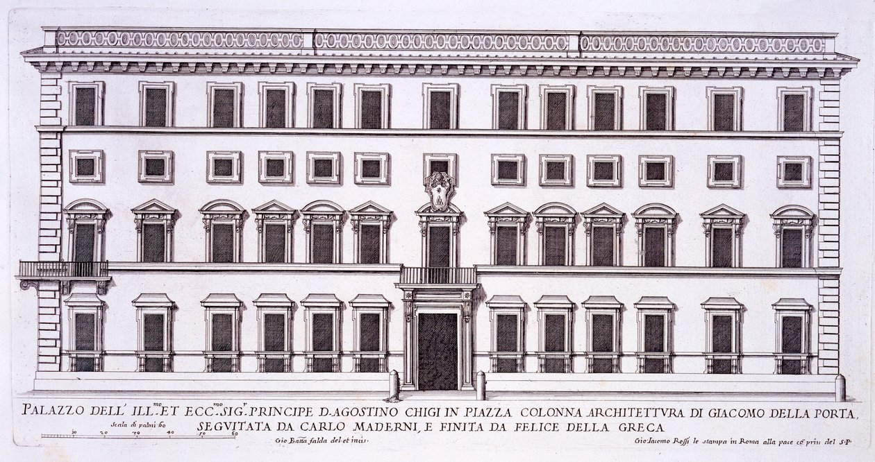 Palazzo Chigi, Piazza Colonna, Rzym, z "Palazzi di Roma", opublikowane w 1670 roku autorstwa Pietro Ferrerio