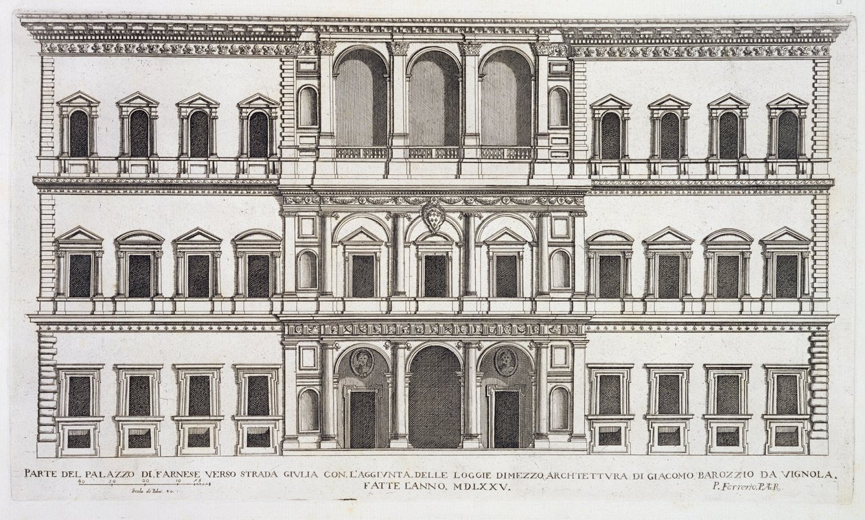 Palazzo Farnese, z "Palazzi di Roma", część I, opublikowana w 1655 r. autorstwa Pietro Ferrerio