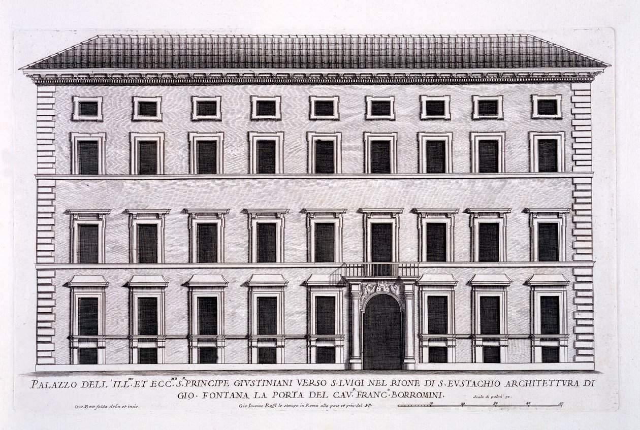 Palazzo Giustiniani, Rzym, z „Palazzi di Roma”, część II, wyd. 1670 autorstwa Pietro Ferrerio