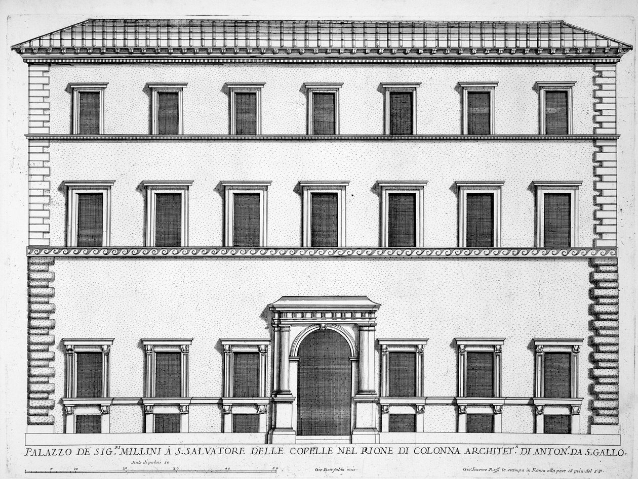 Palazzo Millini, Rzym, z "Palazzi di Roma", część II, wyd. 1670 autorstwa Pietro Ferrerio