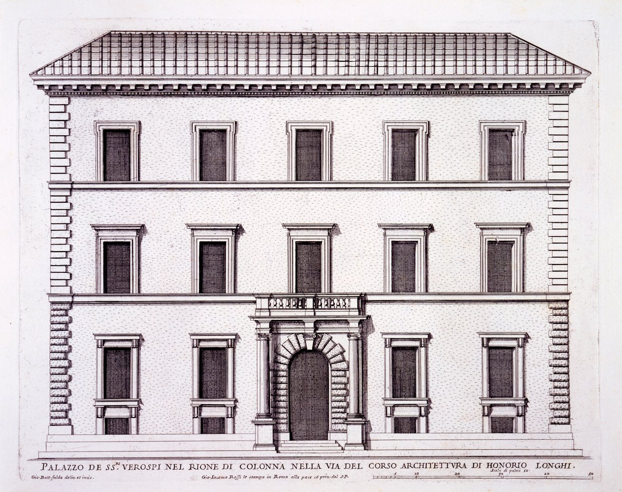 Palazzo Verospi, Rzym, z "Palazzi di Roma", część II, wyd. 1670 autorstwa Pietro Ferrerio