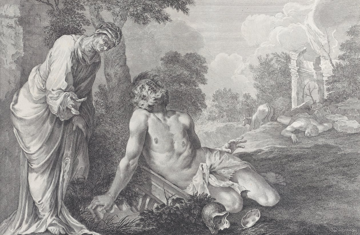 Hiob skarcony przez żonę, 1730-39. autorstwa Pietro Monaco