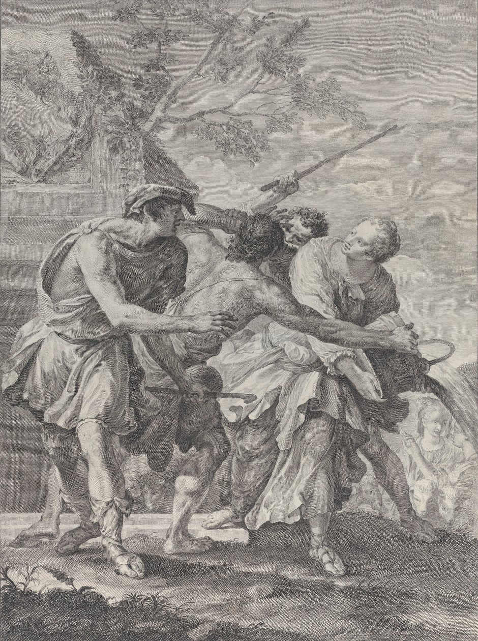 Mojżesz w obronie córek Jetro, 1732-50. autorstwa Pietro Monaco
